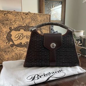 Rare Brighton brown woven leather with metal crescent handles